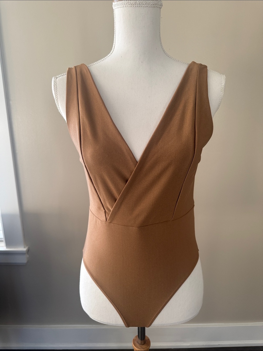 Forever 21 Brown V-Neck Sleeveless Bodysuit